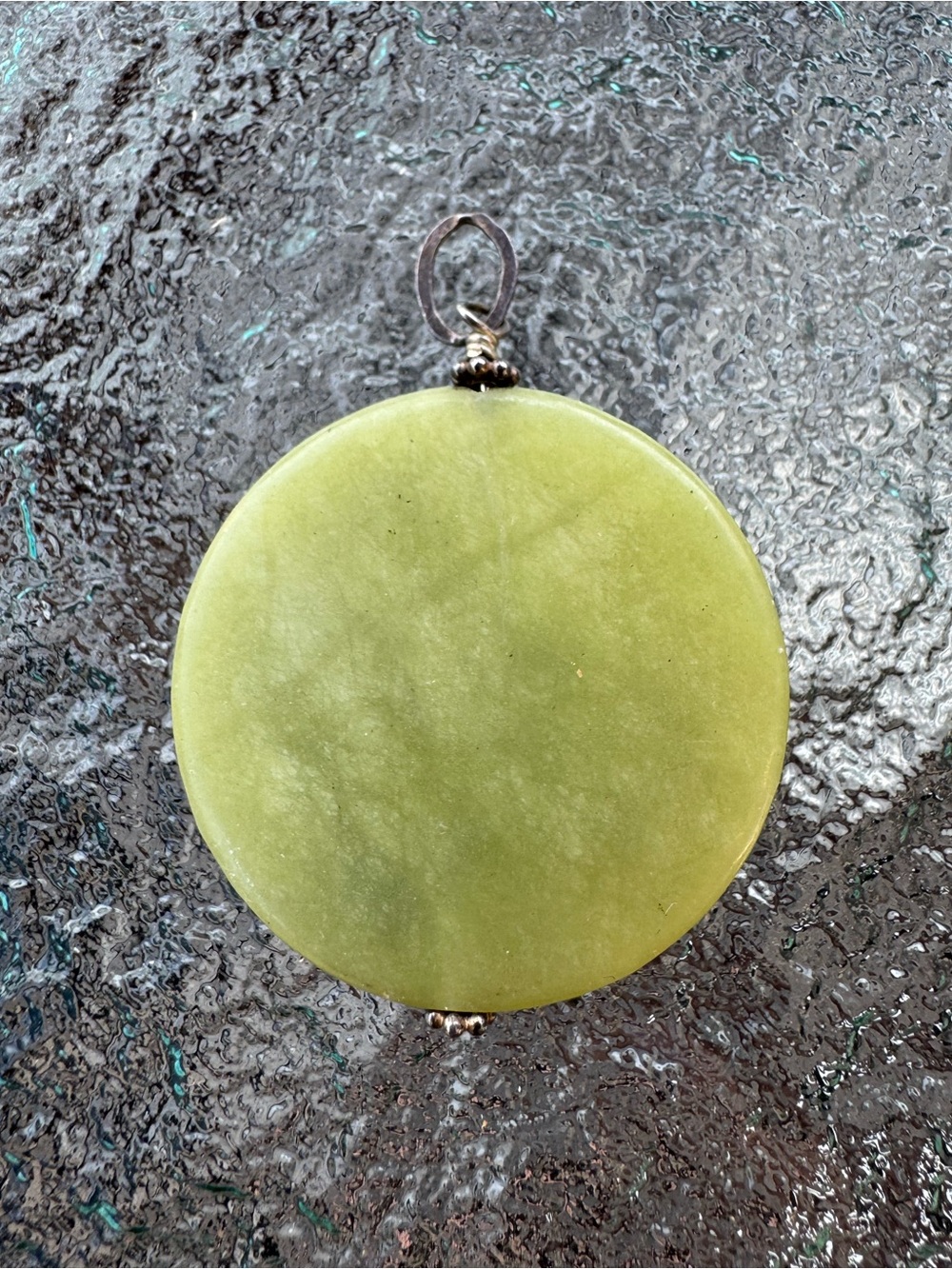Lime Green Stone Disc Pendant - Sterling Silver